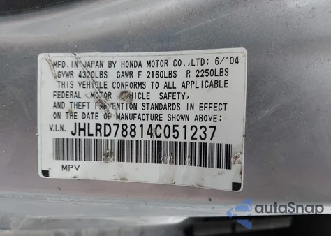 2004 Honda Cr-V Ex from USA, damaged, VIN JHLRD78814C051237